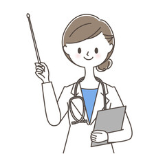 指し棒を持つ白衣の女性医師