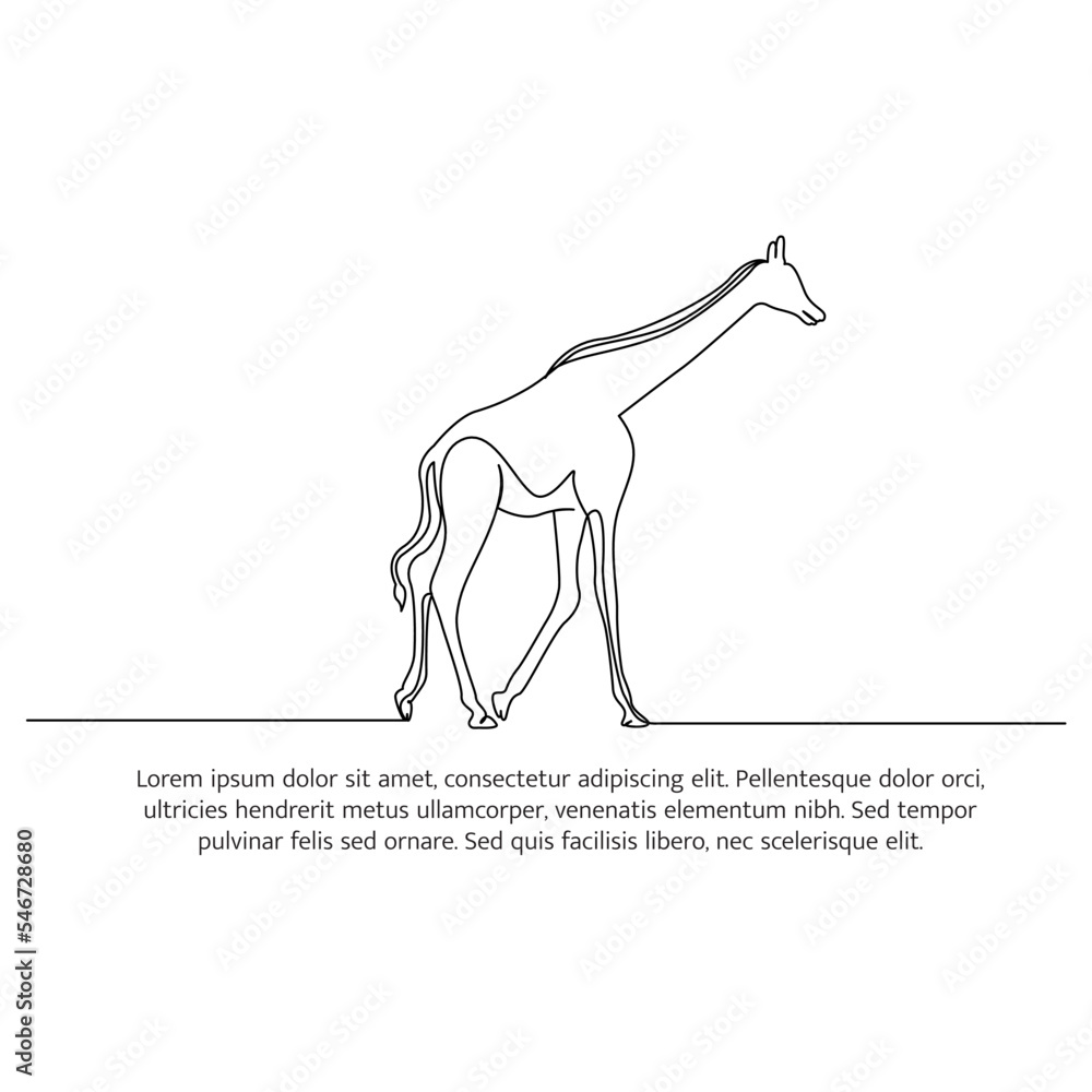 Poster giraffe line design. wildlife decorative elements drawn with one continuous line. vector illustratio