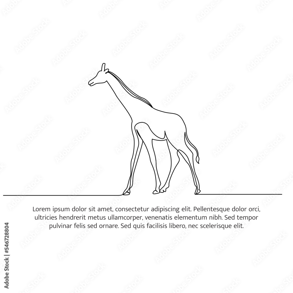 Poster giraffe line design. wildlife decorative elements drawn with one continuous line. vector illustratio