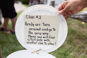 Closeup image of a scavenger hunt clue