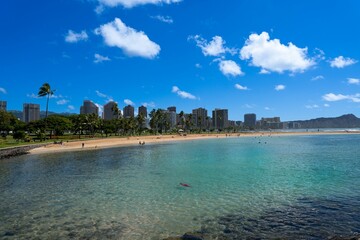 Beautiful shot of the Pacific Ocean near the beach of Honolulu, Hawaii