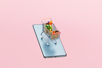 Online grocery shopping concept with smartphone