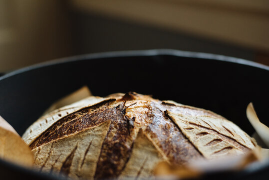 Freshly baked artisan sourdough bread