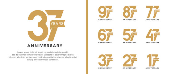 set of anniversary logo style flat golden color and ribbon for celebration