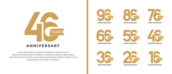 set of anniversary logo style flat golden color and ribbon for celebration