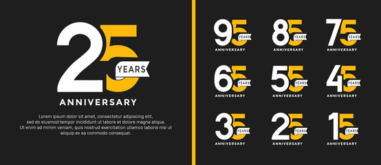 Naklejka premium set of anniversary logo style white and yellow color and ribbon for celebration