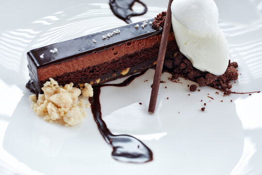 Gourmet chocolate cake dessert with gelato