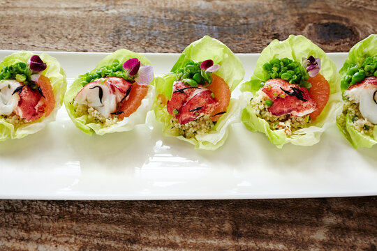 Lobster salad cups with flowers