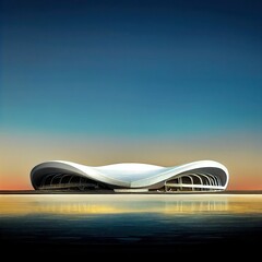 Obraz premium Futuristic fantasy city surrounded by water