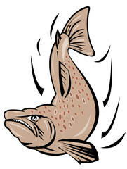 Naklejka premium Angry Salmon Fish Jumping Retro