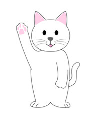 A white cat  raising hand with white background