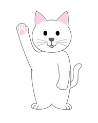 Obraz premium A white cat raising hand with white background