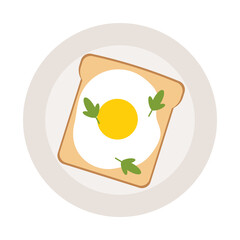 Simple flat white toast with a fried egg and greens on a white plate 