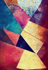 Fototapeta premium Hand drawn abstract minimalistic tiffany glass pattern. Collage contemporary print with textured creative tiffany glass pattern with different geometric shapes. Artistic vertical template for design.