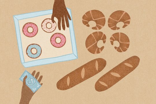 Buying bread and donuts illustration