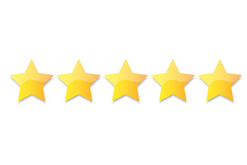 Five gold stars in flat style. Customer evaluation. Star icon. Vector illustration. stock image.