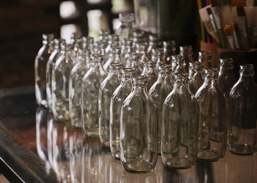 Closeup of glass bottle on the table


