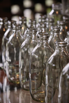 Closeup of glass bottle on the table

