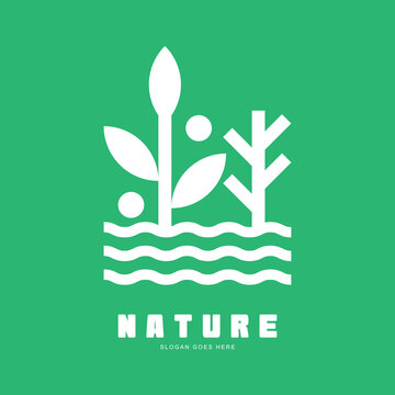 Tree with wave farming agriculture logo design inspiration