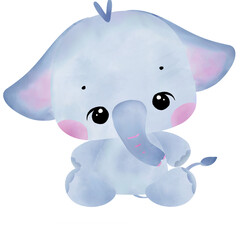 cute baby elephant in pastel blue  gesturing happy, dancing, jumping, floating, smile 
