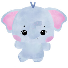 cute baby elephant in pastel blue  gesturing happy, dancing, jumping, floating, smile 