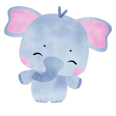 cute baby elephant in pastel blue  gesturing happy, dancing, jumping, floating, smile 