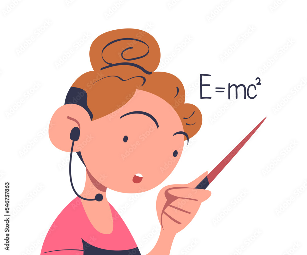 Aufkleber woman university professor with headset and pointer teaching on web platform vector illustration
