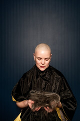 bald trimmed woman with hair