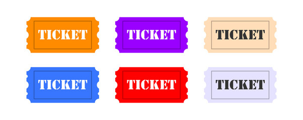 Simple retro ticket vector design template. Carnival coupon pass symbol. Six colors concept.