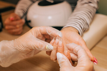 Nails in the middle of nail extention process