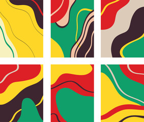 Vector illustration of set of colorful creative collages with chaotic pattern as abstract background