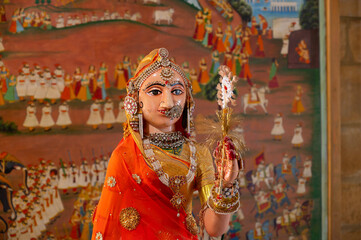 Jaisalmer, Rajasthan, India - 15th October 2019 : Beautiful Goddess Gori idol inside Rani ka Mahal,...