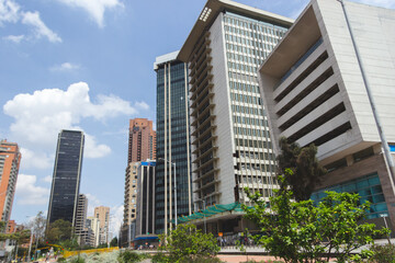 Obraz na płótnie Canvas Horizontal shot of various buildings at Bogotá downtown on a sunny day.