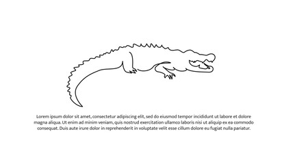 Crocodile line design. Simple animal silhouette decorative elements drawn with one continuous line. Vector illustration of minimalist style on white background.
