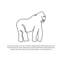 Obraz premium Gorilla line design. Simple animal silhouette decorative elements drawn with one continuous line. Vector illustration of minimalist style on white background.