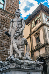 Fototapeta na wymiar Statue of Hercules and Cacus in the Piazza della Signoria, Palazzo Vecchio, Florence, Italy, Europe