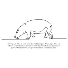 Hippo line design. Simple animal silhouette decorative elements drawn with one continuous line. Vector illustration of minimalist style on white background.