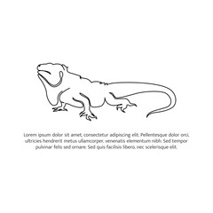 Iguana line design. Simple animal silhouette decorative elements drawn with one continuous line. Vector illustration of minimalist style on white background.