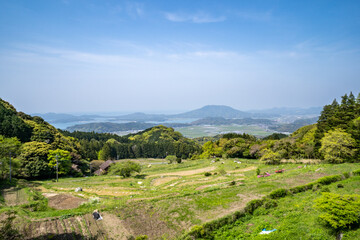 Fototapeta premium View of Japanese countryside in early spring.