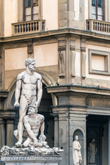 Obraz premium Statue of Hercules and Cacus in the Piazza della Signoria, Palazzo Vecchio, Florence, Italy, Europe