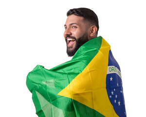 torcedor de futebol brasileiro feliz com fundo branco