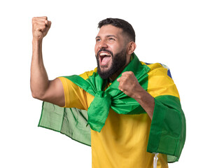torcedor de futebol brasileiro torcendo feliz com bandeira do brasil © Cenas brasileiras