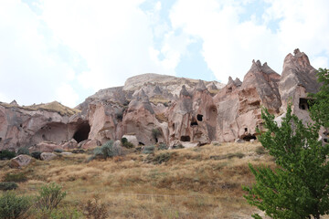 View cave houses in Zelve Open Air Museum and Fairy chimneys in Cappadocia, the historical places