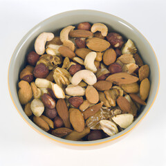 Bowl of Mixed Nuts on white background, Studio Light