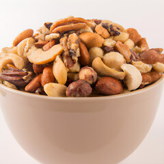 Bowl of Mixed Nuts on white background, Studio Light