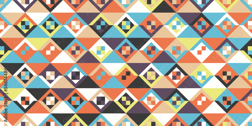 Poster Colored rhombuses in a solid canvas. Checkerboard pattern inside rhombuses. Colored pattern of rhombuses. Print and decoration of seamless surfaces.