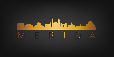 Mérida, Yucatan, Mexico Gold Skyline City Silhouette Vector. Golden Design Luxury Style Icon Symbols. Travel and Tourism Famous Buildings. - obrazy, fototapety, plakaty