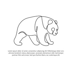 Panda line design. Simple animal silhouette decorative elements drawn with one continuous line. Vector illustration of minimalist style on white background.