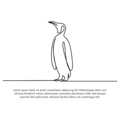 Obraz premium Penguin line design. Simple animal silhouette decorative elements drawn with one continuous line. Vector illustration of minimalist style on white background.