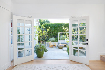 French doors to patio in cottage home